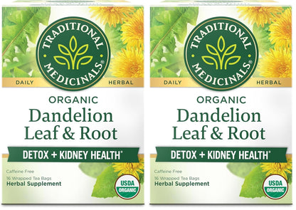 Traditional Medicinals Organic, Dandelion Leaf & Root - Dandelion Root Tea, Supports Normal Detox + Digestion - Kosher, Non-GMO, Caffeine-Free, Compostable - 16 Tea Bags