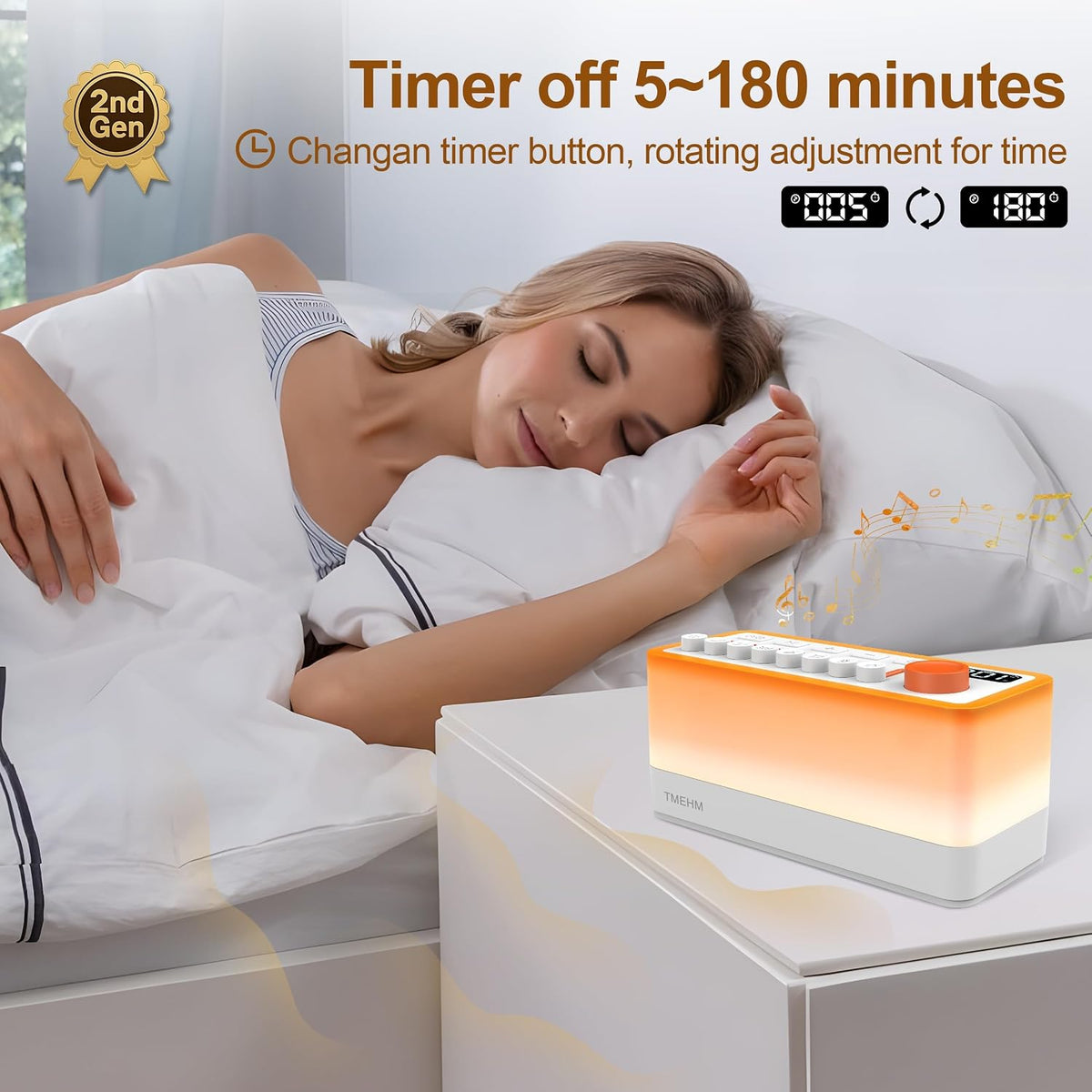 TMEHM 3-in-1 White Noise Machine for Sleep, Bluetooth Speaker, Night Light