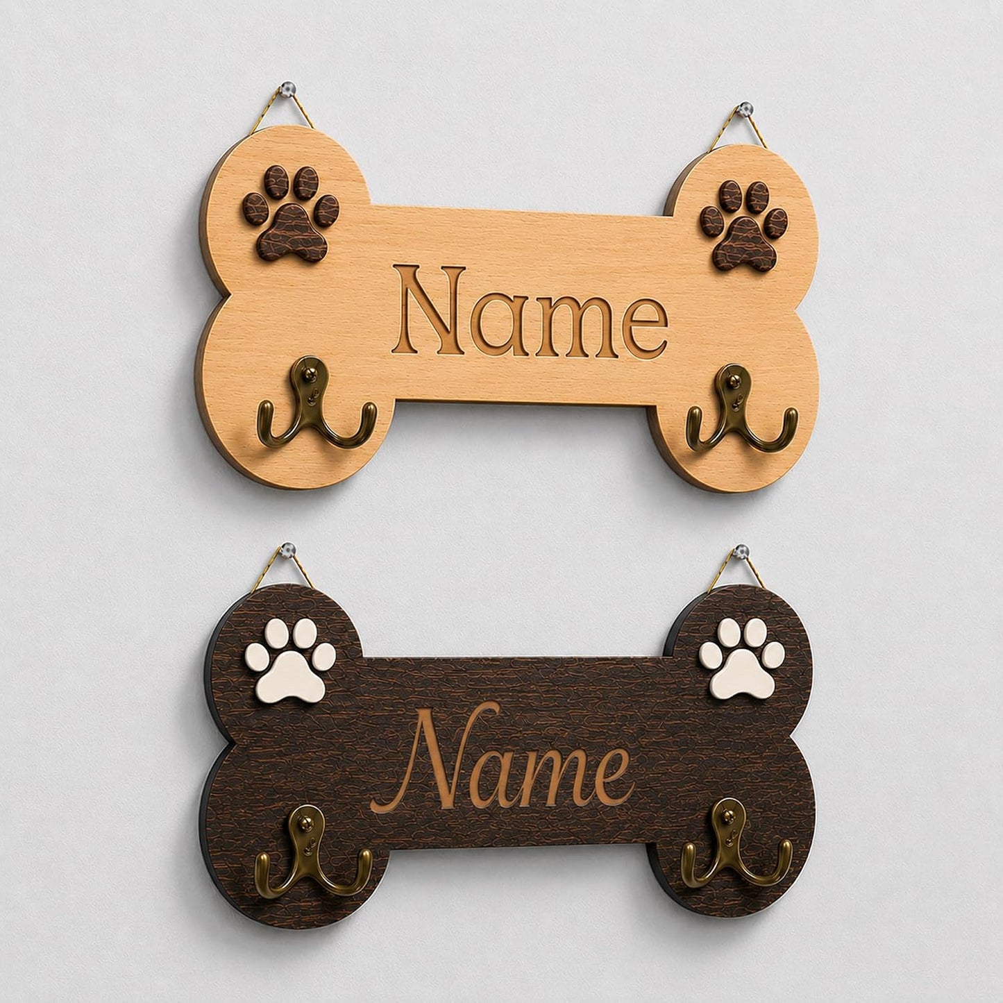 Dog Leash Holder Wall Mount, Pet Harness Hanger with Scrabble Letters, Dog Collar Organizer for Entryway, Memorial Cat Leash Holder for Wall, Pet Loss Gifts, Keepsake, Home Decor PF212-NAT