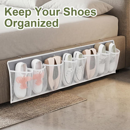 RV Shoe Storage for Bedside - 4 Packs Hanging Shoe Organizer with 32 Large Mesh Pockets, Wall Mounted Entryway Shoes Rack, Bed Hanging Pocket Caddy for Camper, Dorm & Bedroom Organization, Gray