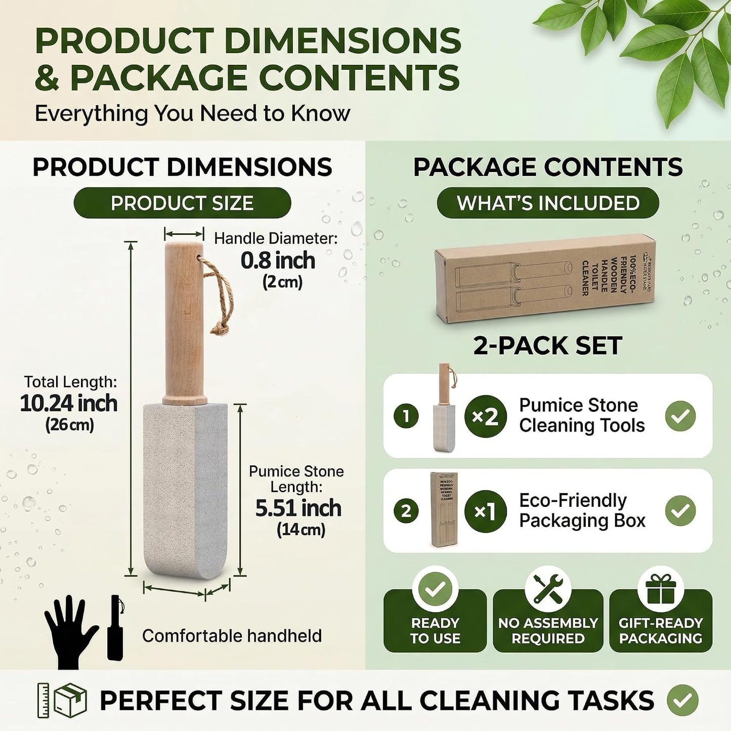Pumice Stone 2-Pack Handle, Non-Scratch Toilet & Foot Cleaner | 2-in-1 Pumice Stone: Erases rust, hard water rings & calluses. Non-scratch handle, shapes to fit tight spots.