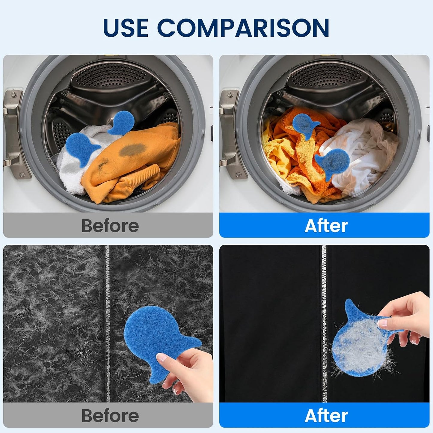 Losaria Pet Hair Remover for Laundry Reusable Washer & Dryer Fur Catcher | 6 PCS Dog & Cat Hair Catcher Tool, Effectively Removes Pet Hair, Lint and Dander from Bedding and Clothing, Blue