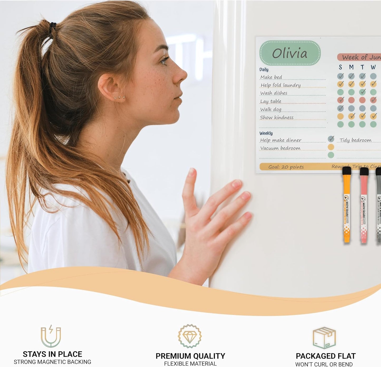 Oyster&Pop Black Chore Charts for Multiple Kids - 3 Pack Magnetic Dry Erase | Build responsibility, independence and routines - give kids and teens their own black magnetic board and weekly rewards