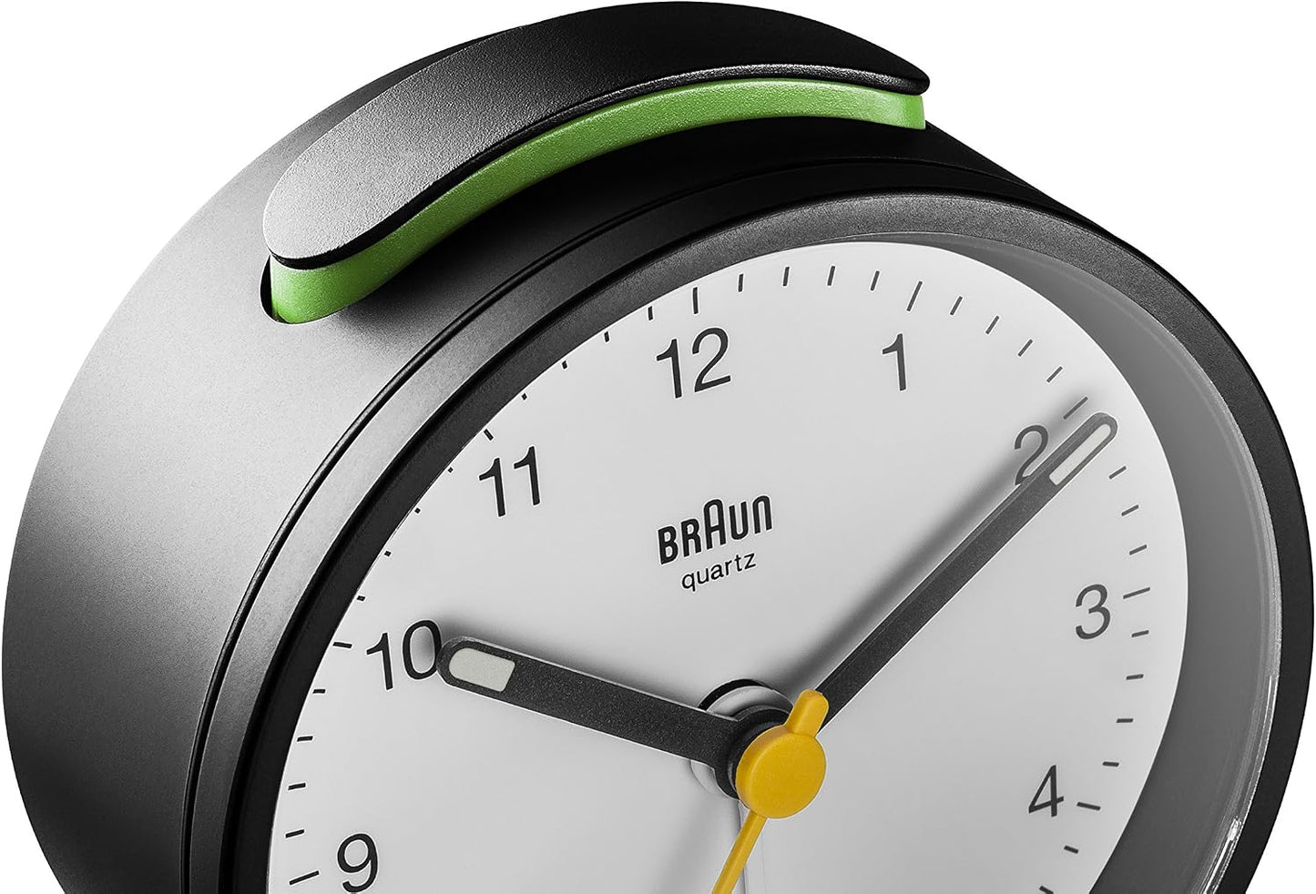 Braun Classic Analogue Alarm Clock with Snooze and Light, Quiet Quartz Movement, Crescendo Beep Alarm in White, Model BC12W.