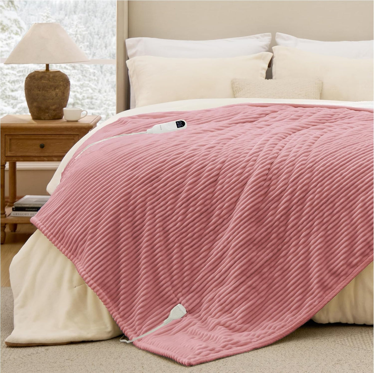 Bedsure GentleSoft Heated Blanket Throw - Soft Ribbed Flannel Electric Blanket, Gifts for Grandma (50x60 inches, Grey)