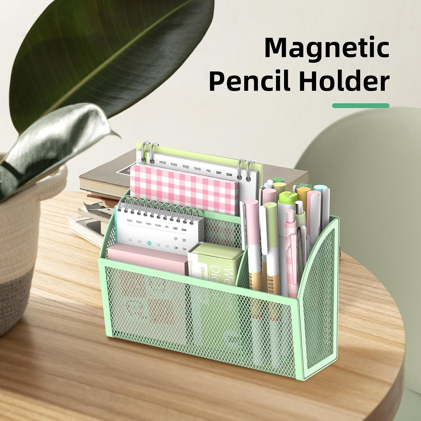 3-Grid Magnetic Pencil Holder, Strong Magnet Locker Organizer, Black | Mesh Magnetic Shelf, Marker Holder Perfect for Whiteboard, Refrigerator and Locker Accessories