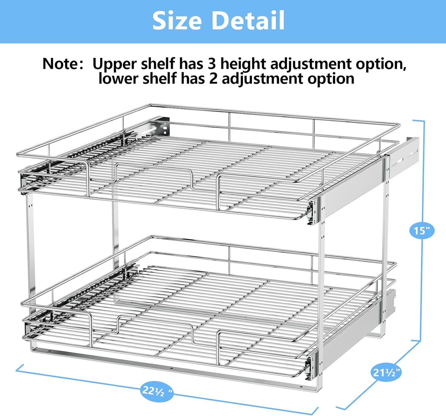 LOVMOR 2 Tier Individual Pull Out Cabinet Organizer 11" W x 18" D, Slide Out Kitchen Cabinet Storage Sliding Shelves
