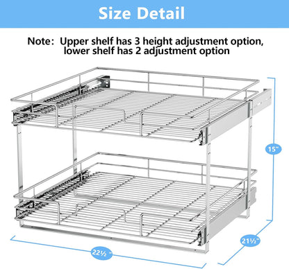 LOVMOR 2 Tier Individual Pull Out Cabinet Organizer 11" W x 18" D, Slide Out Kitchen Cabinet Storage Sliding Shelves