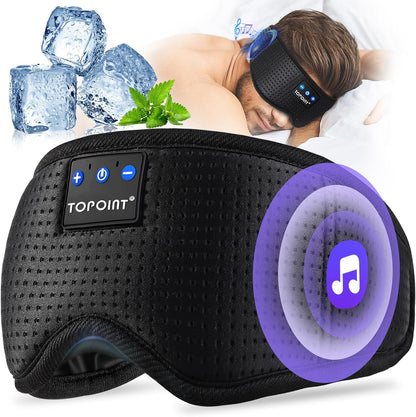 TOPOINT Sleep Mask with Bluetooth Headphones, 3D Eye Mask for Sleep Headphones with White Noise, Total Blackout, 5.4 Bluetooth, Timer, 15 Hours for Women Men, Travel, Meditation, Nap, CPAP Users