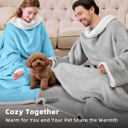 IFNOW Sherpa Wearable Blanket with Sleeves, Oversized Snuggle Robe, Purple | 430GSM Thick, 55x69", Big Pocket, TV Blanket,Fall Winter Dorm Essentials or Office, Christmas Birthday Gifts for Women Men