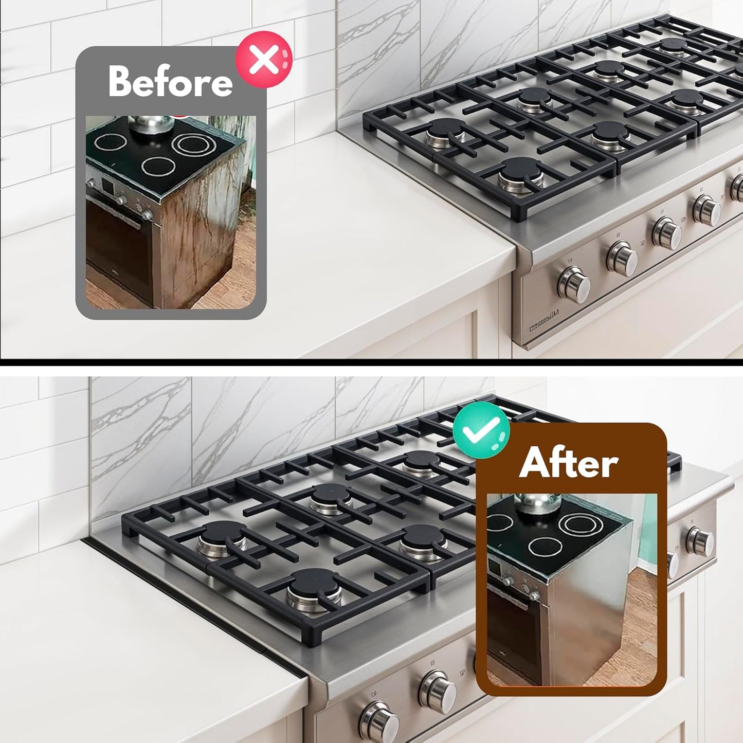 RECAPS Stainless Steel Extendable Stove Gap Covers Fliter 13.8"to 27.5"In | Stove Side Gap Covers for Kitchen, Heat Resistant Oven Crack Guard for Counter (2 Packs，Black）
