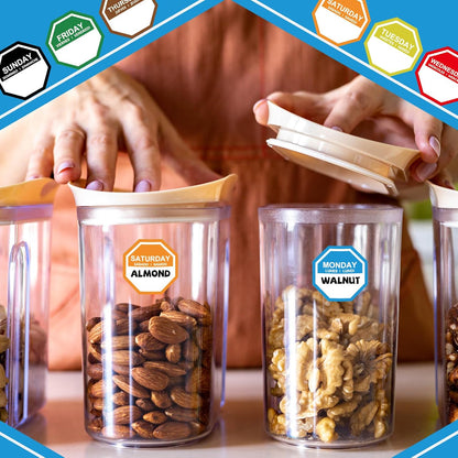 Sayglossy 7000 Pcs Day of Week Label Food Label Monday Through Sunday Management Inventory Sticker Removable Weekly Self Adhesive Date Dot Sticker for Restaurant Kitchen Container (Square)