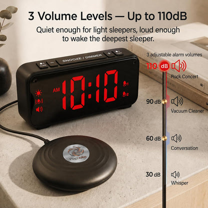 Vibrating Bed Shaker Alarm Clock for Deaf & Hard of Hearing, Black
