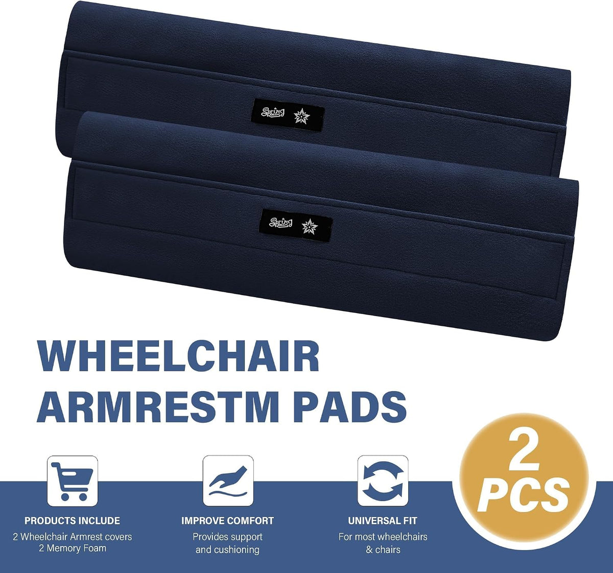 SPRING SEAON Wheelchair Armrest Covers, Soft Suede Memory Foam Pads, 1 Pair