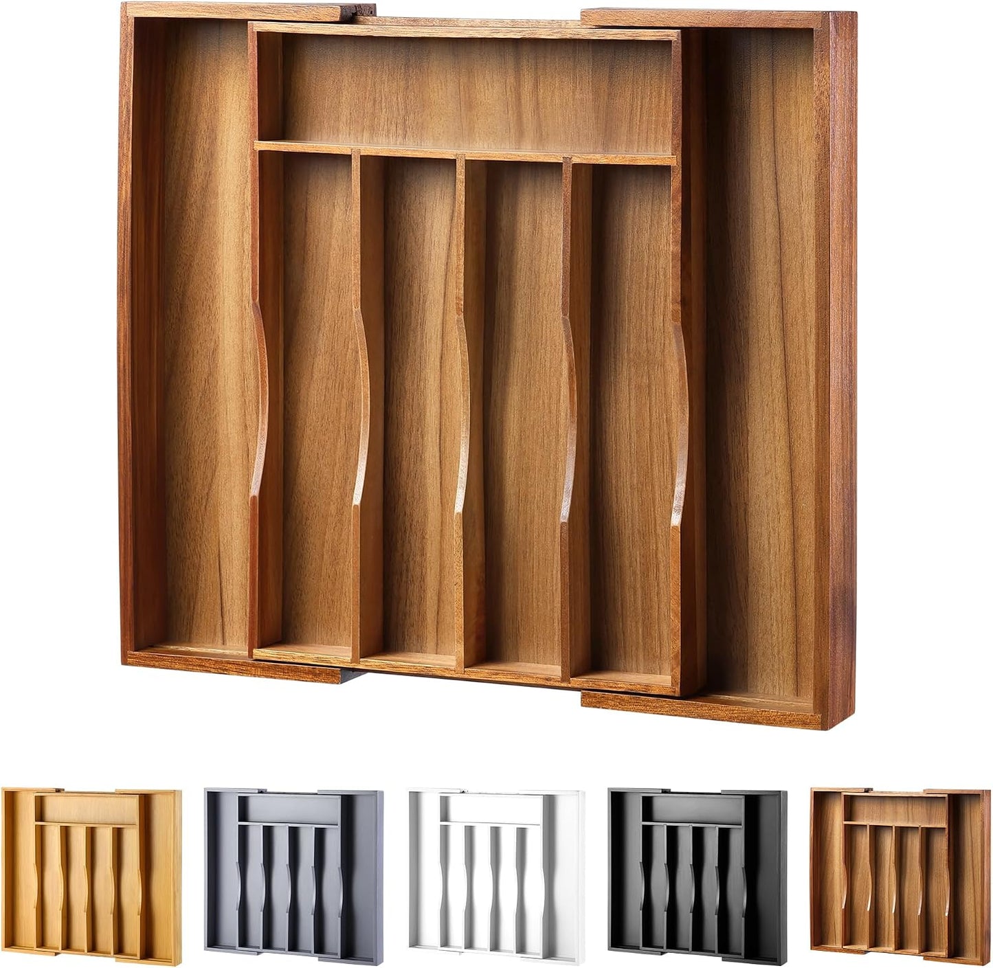 Expandable Bamboo Kitchen Drawer Organizer for Cutlery and Utensils, Adjustable Bamboo Wood Cutlery Tray in Drawer for Flatware and Silverware in Kitchen, (Natural)