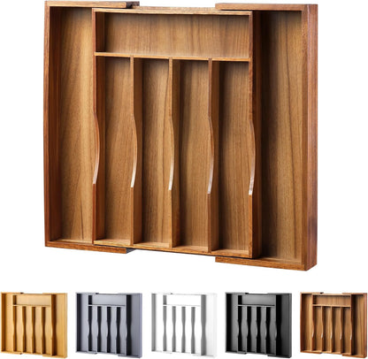 Expandable Bamboo Kitchen Drawer Organizer for Cutlery and Utensils, Adjustable Bamboo Wood Cutlery Tray in Drawer for Flatware and Silverware in Kitchen, (Natural)
