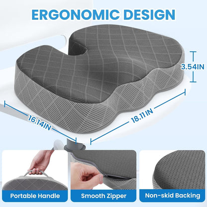 TushGuard Seat Cushion, Memory Foam Office Chair Cushion - Black, Large