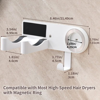 Hot Tools Organizer, Hair Tool Organizer Wall Mount Aluminum Alloy, Space-Saving Curling Iron Holder for Vanity & Bathroom with Stainless Steel Cups White CHOCHOYAH