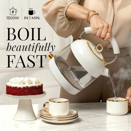 Styled Settings Stainless Steel Electric Kettle with Temperature Control | BPA and Plastic Free Electric Kettle with Keep Warm Function, Borosilicate Glass -1500W Hot Water Boiler with Digital Display