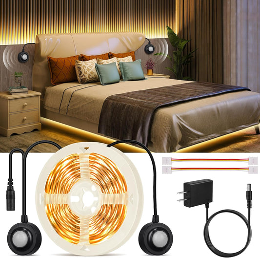 Dual Motion Sensor Light Strip Indoor Under Bed Lights Warm White 16.4Ft