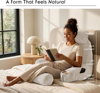 Nestl Reading Pillow with Shredded Memory Foam, Designed for Sitting Up in Bed and Couch, Back and Arms Adjustable Support for Adult & Teens Backrest Pillows for Reading, with Washable Cover Dark Grey