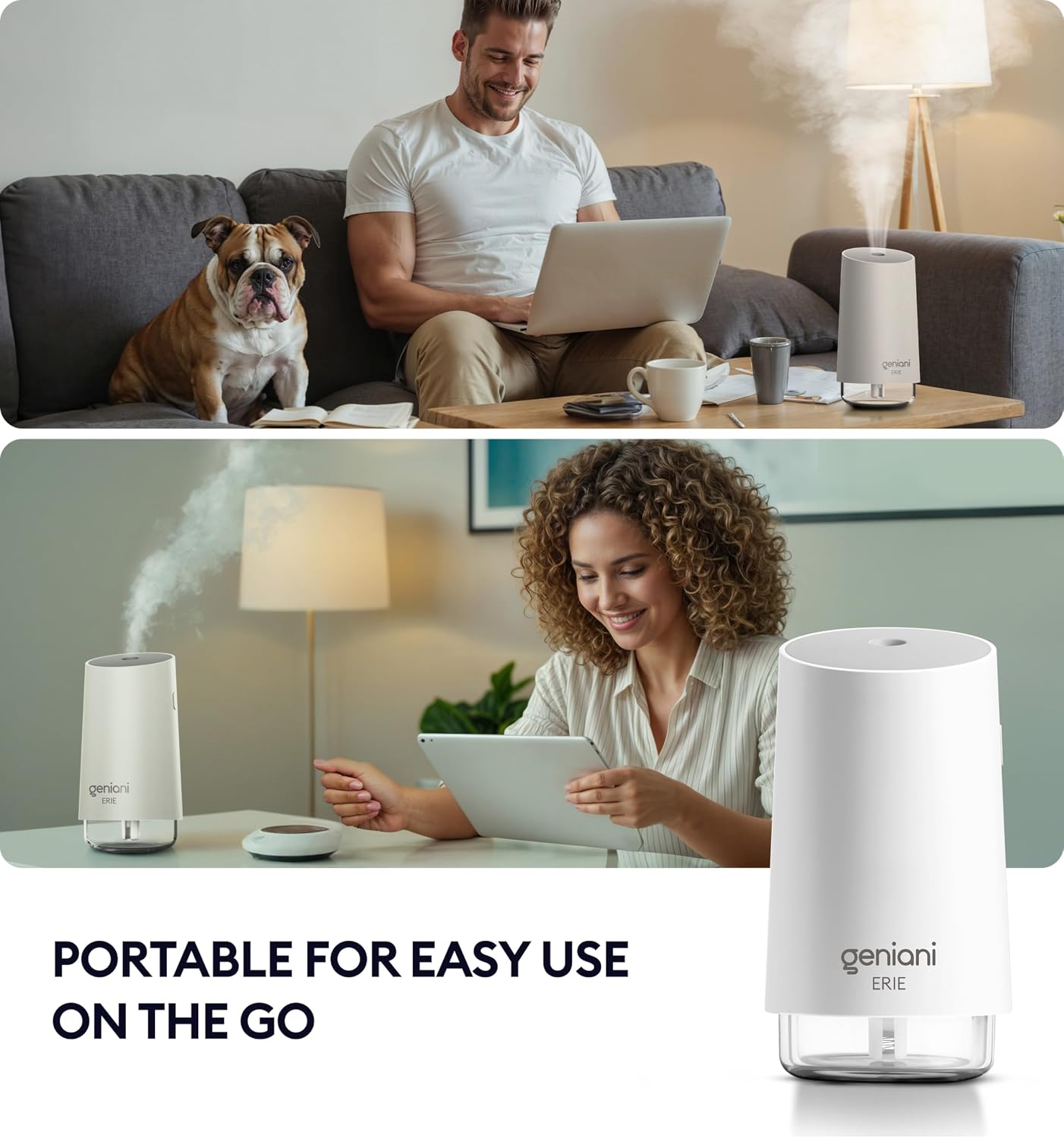 GENIANI Cool Mist Air Humidifiers for Bedroom, Plants, and Large Rooms - Quiet Humidifiers for Baby Room with Auto Shut Off & Night Light (3.9L, White)