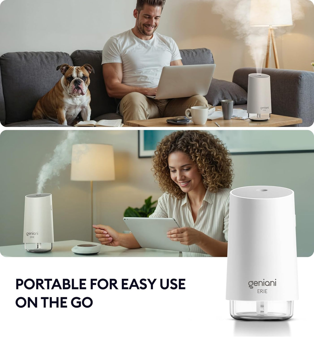 GENIANI Cool Mist Air Humidifiers for Bedroom, Plants, and Large Rooms - Quiet Humidifiers for Baby Room with Auto Shut Off & Night Light (3.9L, White)