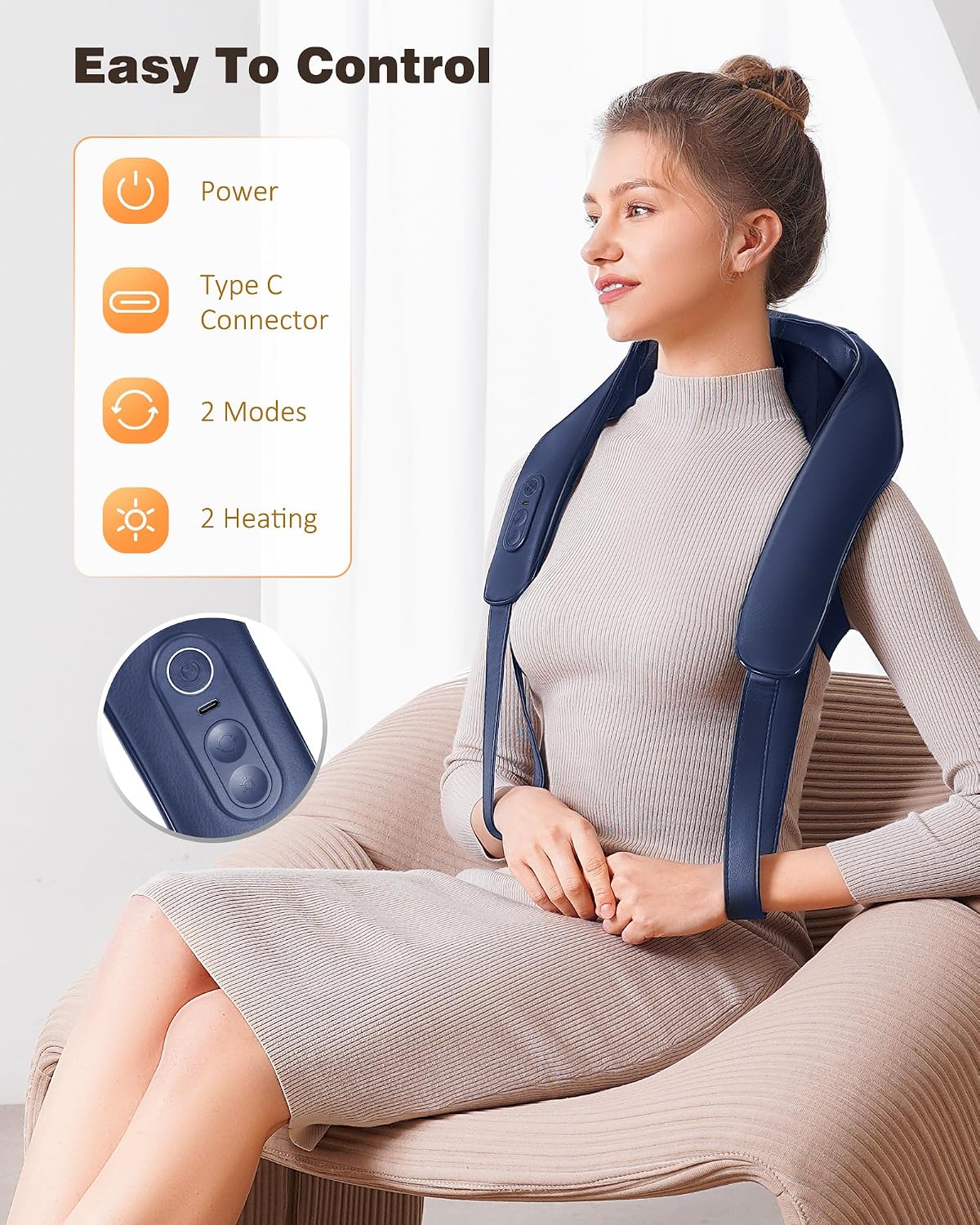 Cordless Neck and Shoulder Massager for Pain Relief Deep Tissue with Heat