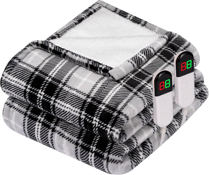 Heated Electric Blanket, Red Christmas Sherpa Plaid Throw Blanket