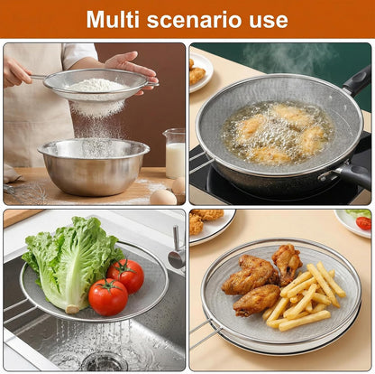 7.5 in Grease Splatter Guard, Stainless Steel Splatter Guard for Frying Pan Oil Splatter-Screen with Comfortable Grip Handle and Ultra Fine Mesh (Diameter 19 cm,Handle 14.3cm)