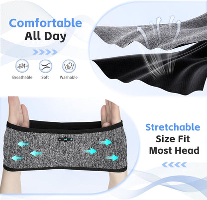 Sleep Headphones Bluetooth 6.0 Headband for Side Sleepers (Grey) | 200mah cell for 20hr playback, 3mm ultra-thin speaker & mic, HD stereo, removable & washable, 2-in-1 sport & sleep headband