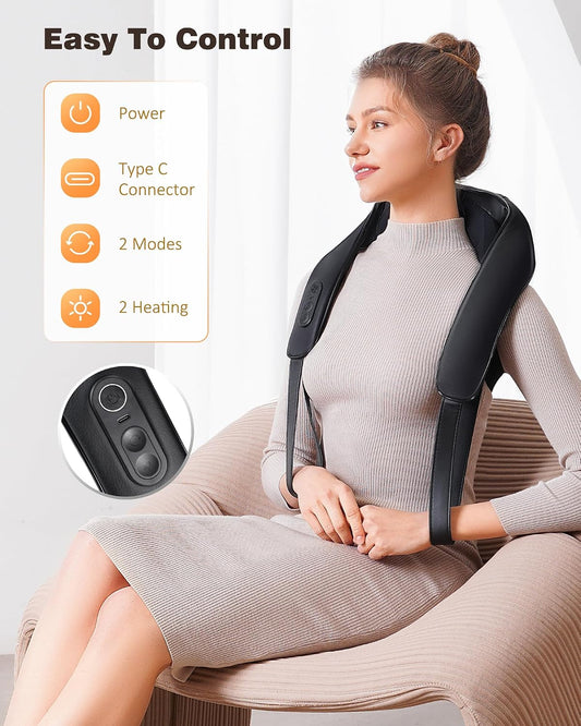 Cordless Neck and Shoulder Massager for Pain Relief Deep Tissue with Heat