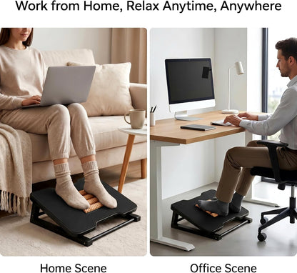 Bamboo Under Desk Foot Rest Foot Stool Rocking Footrest (Nature Semicircle) | Ergonomic Wooden Foot Stool with Non-Slip Surface