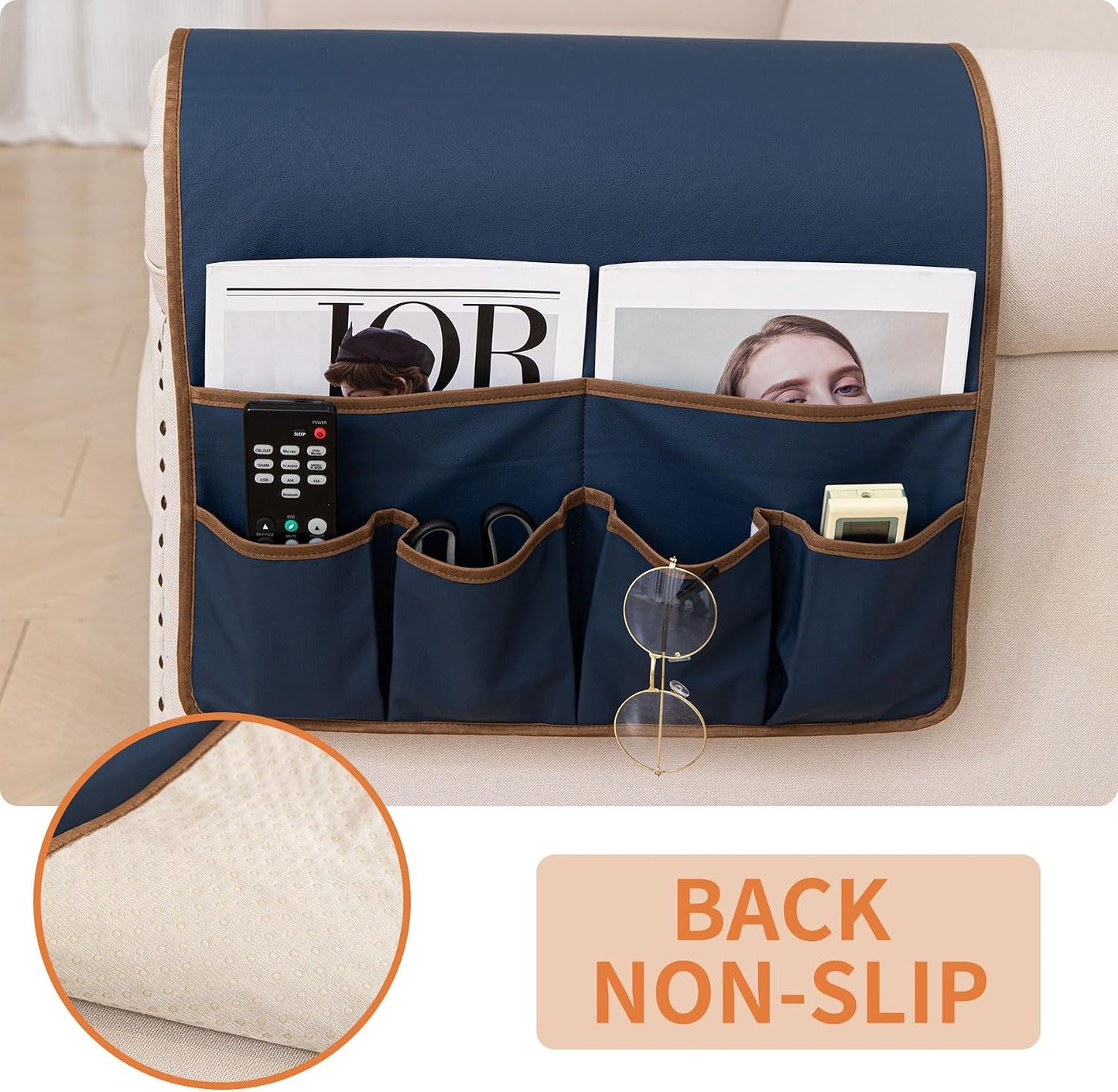 HAOMAIJIA Sofa Armrest Organizer, Remote Control Holder for Recliner Couch | Anti Slip Arm Chair Bedside Caddy Storage Organizer With 6 Pockets For Cell Phone Tv Remote Control Magazines (brown)