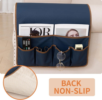HAOMAIJIA Sofa Armrest Organizer, Remote Control Holder for Recliner Couch | Anti Slip Arm Chair Bedside Caddy Storage Organizer With 6 Pockets For Cell Phone Tv Remote Control Magazines (brown)