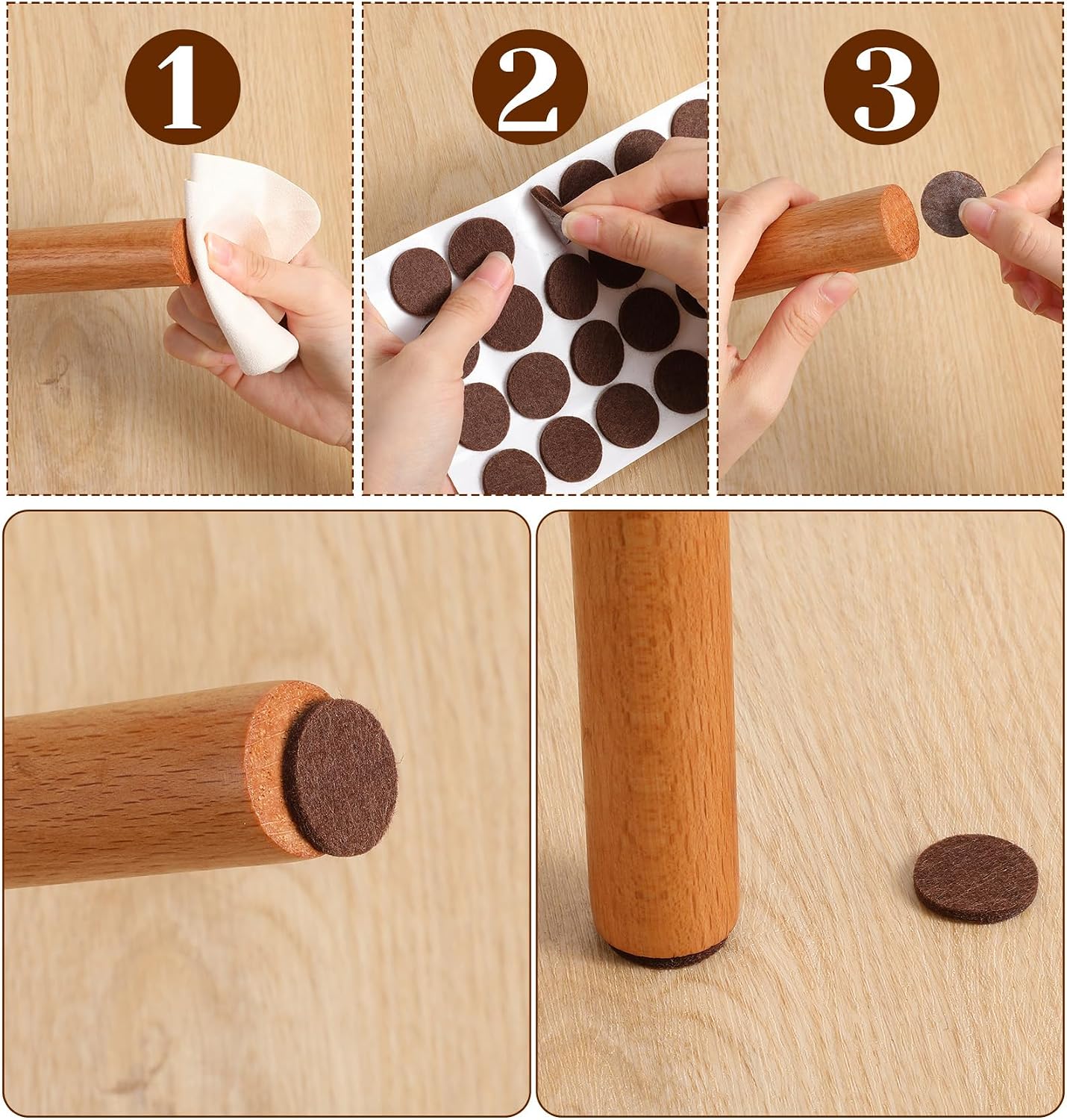 120 PCS Felt Pads for Cabinet Doors, Felt Furniture Pads 1/2 Inch Round Chairs, Self-Adhesive to Protect Surfaces (Brown, 0.87 inch)
