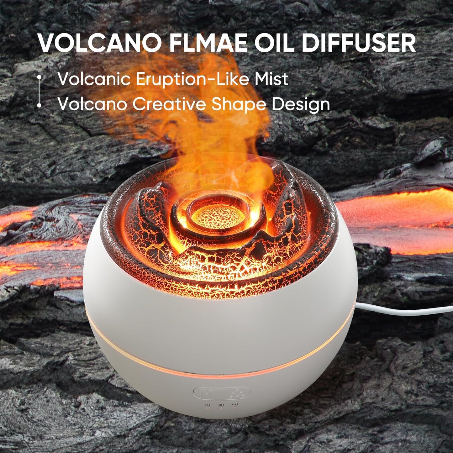 YALEDI Essential Oil Diffuser, Volcano Fire Flame Aromatherapy Diffuser, 360ml Ultrasonic Cool Mist Humidifier, Scent Aroma Diffuser with 7 Colors Light, Timer & Auto Shut-Off for Home, Room (Black)