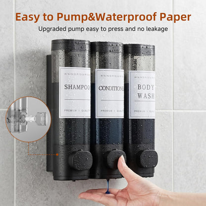 Shampoo and Conditioner Dispenser,Shower Soap Dispenser 3 Chamber No Drill Wall-Mounted Shampoo Dispenser for Shower Wall Mounted Shower Dispenser for Bathroom Hotel Large Capacity,Black