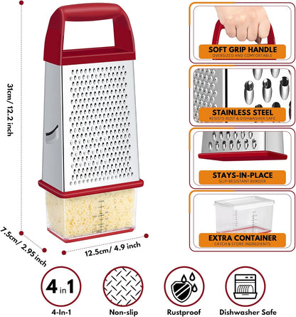 Urbanstrive Cheese Grater With Container Box Grater Stainless Steel Graters for Kitchen Cheese Shredder Parmesan Shredder Kitchen Gadgets Kitchen Tools Kitchen Gifts for Chef Dishwasher Safe Zester