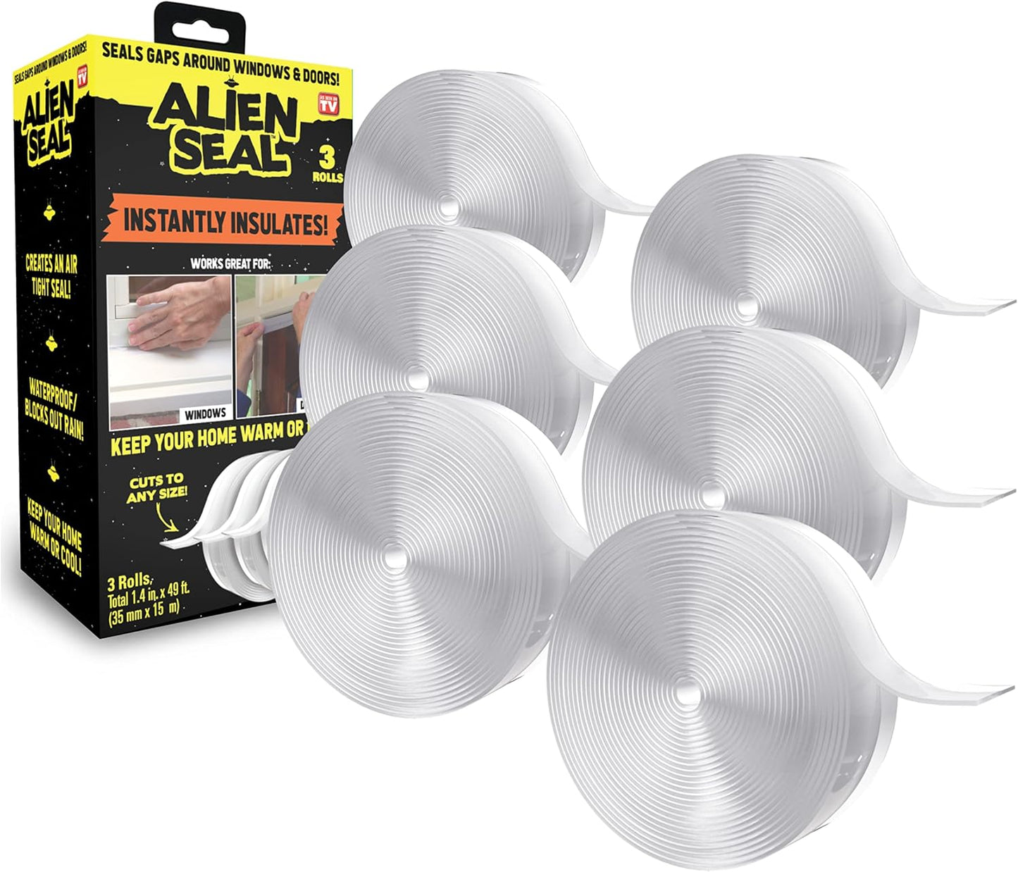 Alien Draft Seal Transparent Silicone Seal Strip Anti-Draft Adhesive and Flexible Flap to Seal Gaps Around Doors Showers and Windows Weather Stripping Insulator Tape As Seen On TV Set of 2 (6 Rolls)