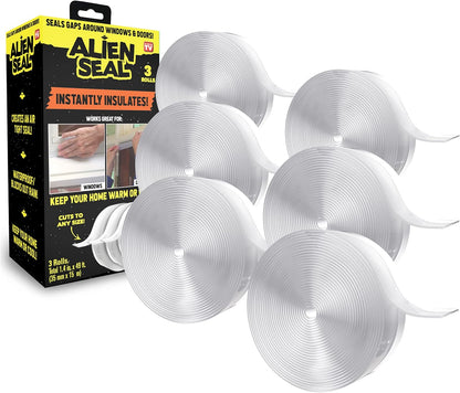 Alien Draft Seal Transparent Silicone Seal Strip Anti-Draft Adhesive and Flexible Flap to Seal Gaps Around Doors Showers and Windows Weather Stripping Insulator Tape As Seen On TV Set of 2 (6 Rolls)