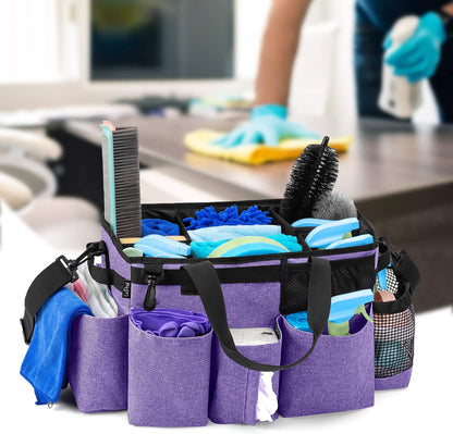 LoDrid Wearable Cleaning Caddy Bag with 4 Foldable Dividers, Black | Cleaning Supply Organizer with Shoulder Strap and Side Handles for Cleaners & Housekeepers