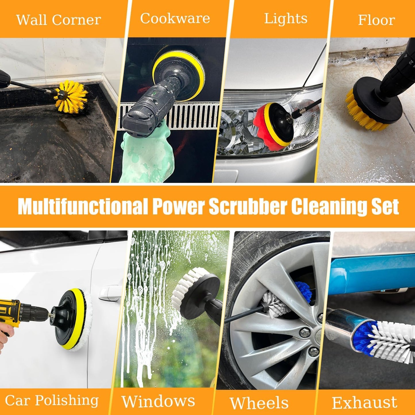 30Pcs Drill Brush Attachment Set,Drill Scrubber Brush Kit Include Scrub Pads, Sponge, Extend Attachment, Drill Cleaning Brush Attachment Set for Bathroom, Tub, Tile, Corner, Floor, Grout, Boat