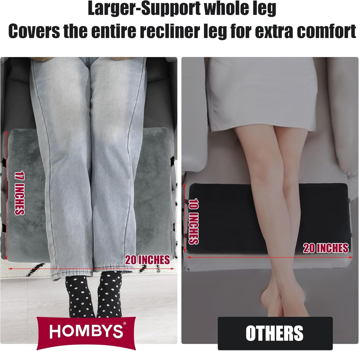 HOMBYS Extra Large Recliner Leg Pillow, Memory Foam Foot Rest Cushion Wave Shape Recliner Footrest Extender, Multi Purpose Back & Lumbar Support Pillow for Recliner, Bed, Sofa Couch,Grey