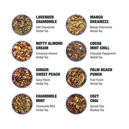 Tiesta Tea - Top 8 Favorites Sampler Set, Loose Leaf, Up to 80 Cups | High to No Caffeine, Hot & Iced, Tea Variety Pack with Green, Herbal, & Black, 8 Sample Pouches
