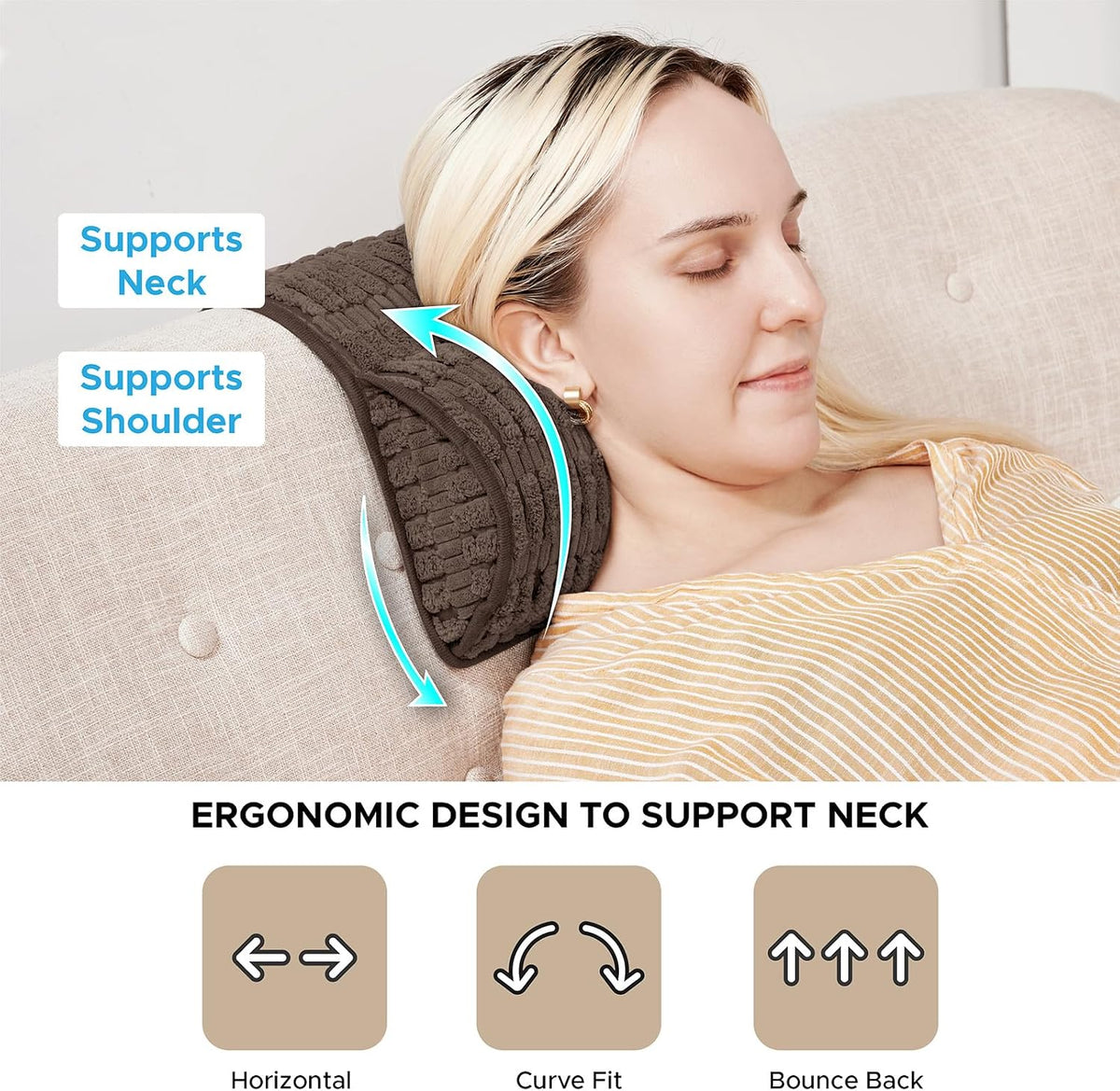 WdFour Headrest Memory Pillow, Support Cushions for Neck, Back or Foot for Sofas, Recliners, Office Chairs, Massage Chairs for Neck Pain Relief and Cervical Support(Khaki, 13" Wx2.7 D).