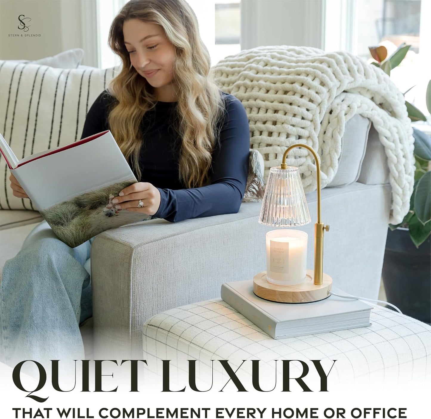 Flameless Candle Warmer Lamp for Jar Candles Large & Small – Dimmable Lamp Candle Warmer Electric with Large Marble Base & Adjustable Height – Candle Melter with Timer and 4 Halogen Light Bulbs