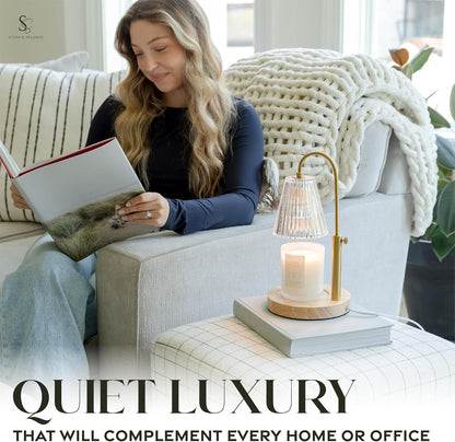 Flameless Candle Warmer Lamp for Jar Candles Large & Small – Dimmable Lamp Candle Warmer Electric with Large Marble Base & Adjustable Height – Candle Melter with Timer and 4 Halogen Light Bulbs
