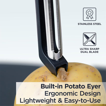 Deiss PRO Swivel Vegetable Peeler - Sharp Stainless Steel Peeler With Easy Non-Slip Hand Grip, Potato Peelers For Kitchen, Fruit, Carrot, Apple, Veggie, Kiwi, Durable, And Dishwasher Safe (BLACK)
