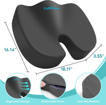 Gel Seat Cushion, Enhanced Memory Foam Cushion for Tailbone Pain, Black | Cooling Gel for Office Chair, U-shaped Design Chair Cushion for Gaming, Car, Wheelchair, Non-Slip Base, Washable Cover
